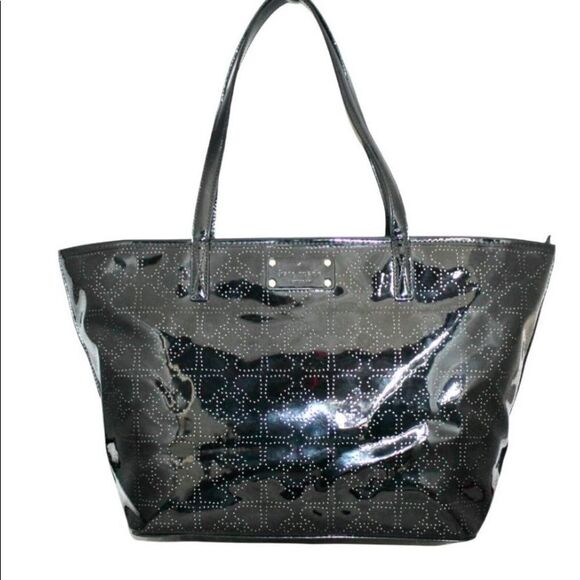Kate Spade black Patent Leather with perforated hearts design - Picture 1 of 16